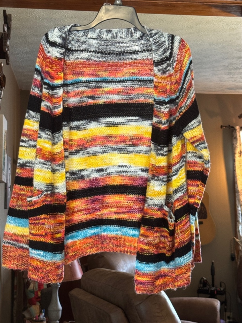 Multicolor Striped Open-Front Women's Sweater Cardigan